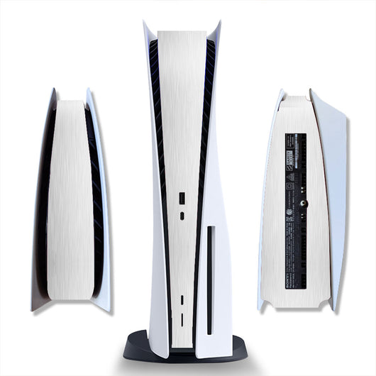 Brushed silver metal texture skin for PlayStation 5 Digital Edition console, shown from front and side views. - Image 26