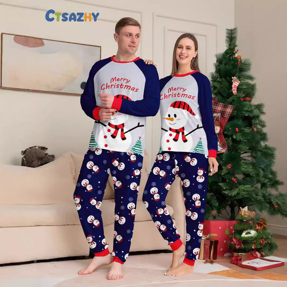 Pijamas Navideños Familiares a Juego con Diseño de Muñeco de Nieve