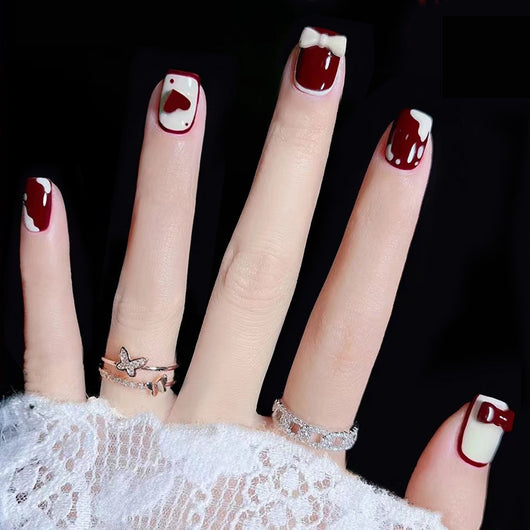 Uñas Postizas Removibles Diseño Fresa Corazón Mariposa Cortas - Image 47