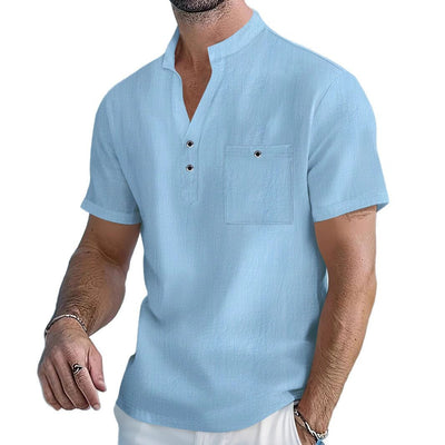 Camisa de Lino con Cuello Mao Manga Corta para Hombre - Image 5