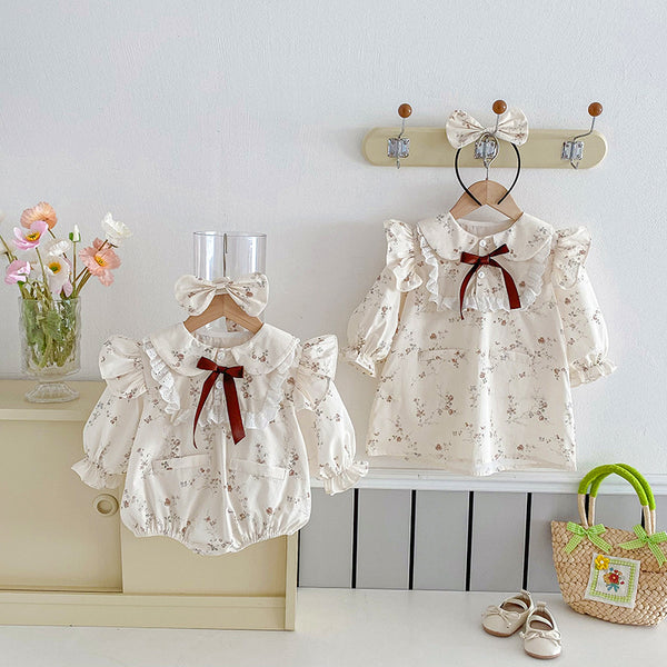 Vestido Romper para Bebé Niña con Mangas Volantes y Encaje