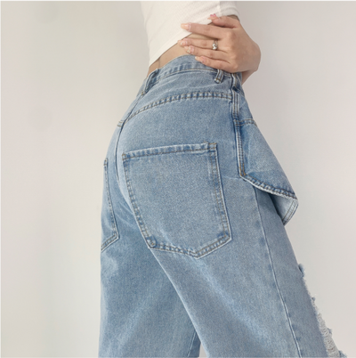 Jeans Crossover Talle Alto Suelto Estilo Street Hot Girl - Image 6