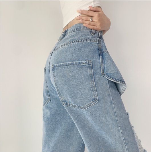 Jeans Crossover Talle Alto Suelto Estilo Street Hot Girl - Image 6