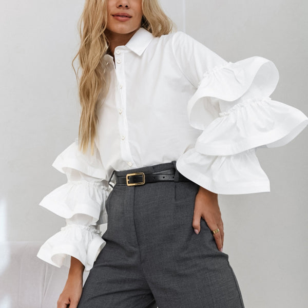 Blusa de Algodón Estilo Francés con Cuello Volante