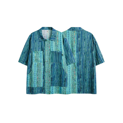 Camisa Suelta Hombre Rayas Étnicas Patchwork Manga Corta Retro
