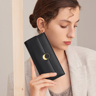 Billetera Larga de Cuero Genuino para Mujer - Gran Capacidad