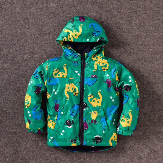 Chaqueta Impermeable para Niño con Capucha - Diseño Dinosaurio Resistente al Viento