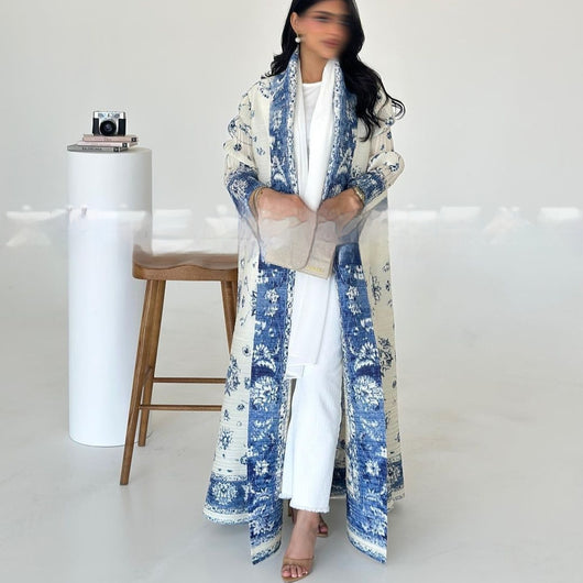 Cardigan Djellaba Étnico con Pliegues y Estampado - Capa Clásica de Moda - Image 11