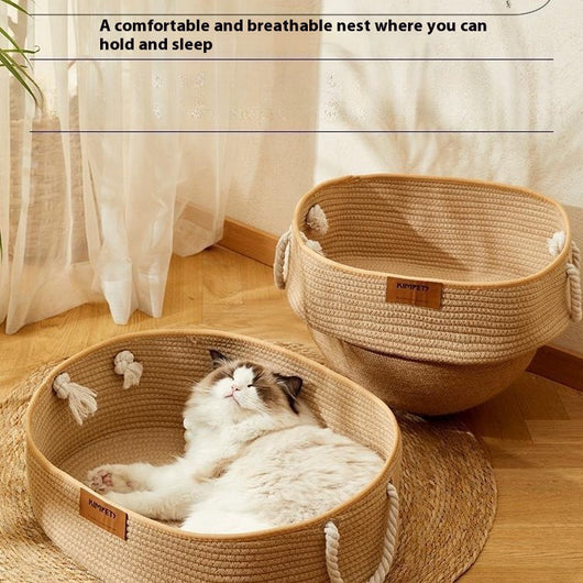 Nido para Gatos de Verano - Cesta Tejida Multiestación en Algodón y Lino - Image 2