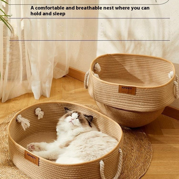 Nido para Gatos de Verano - Cesta Tejida Multiestación en Algodón y Lino