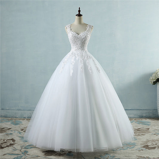 Vestido de Novia Cintura Alta con Escote en V Profundo