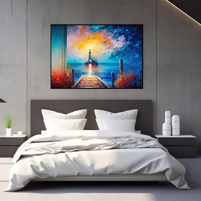 Cuadro Óleo Artesanal Paisaje Marino Faro Abstracto - Decoración Lienzo sin Enmarcar - Image 4