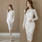Vestido Largo Elegante con Encaje y Cuello Redondo para Mujer