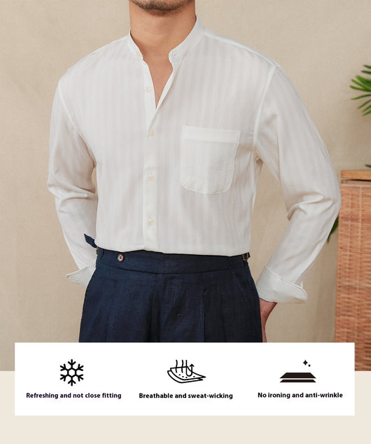Camisa de Manga Larga con Rayas Seersucker y Cuello Ancho - Image 7