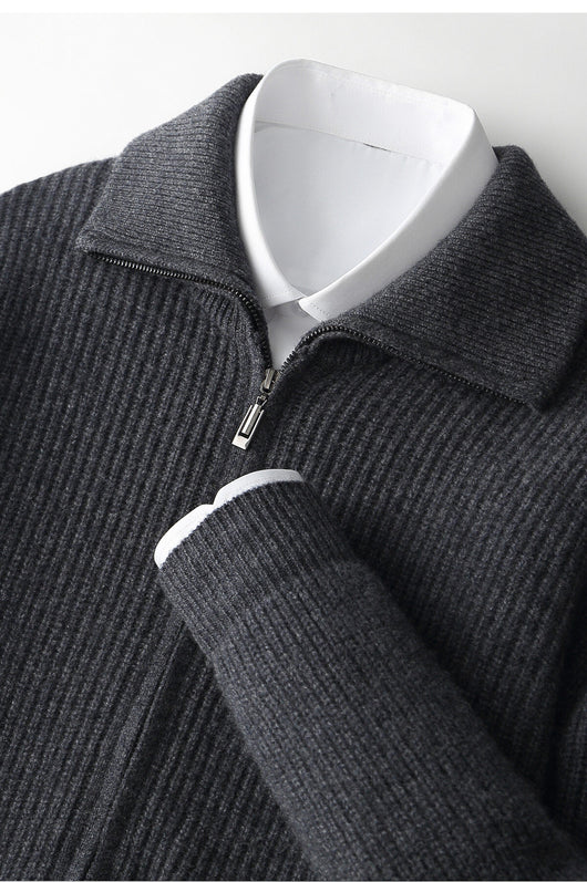 Cardigan de Lana Pura con Cierre para Hombre - Abrigo Solapa Otoño Invierno - Image 19