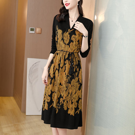 Vestido Largo Elegante de Terciopelo de Visón con Manga Larga Estilo Occidental - Image 2