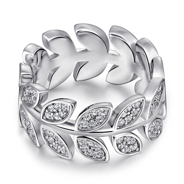 Anillo de Plata Esterlina Versión Ancha con Ojo de Caballo y Hojas de Diamante Incrustadas - Image 3