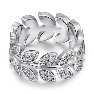 Anillo de Plata Esterlina Versión Ancha con Ojo de Caballo y Hojas de Diamante Incrustadas - Image 3