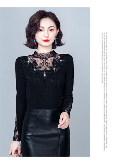 Blusa Cuello Alto con Encaje y Strass - Ajuste Slim para Otoño e Invierno - Image 19