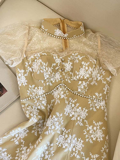 Vestido Cuello Alto con Encaje Viento Suave - Image 2