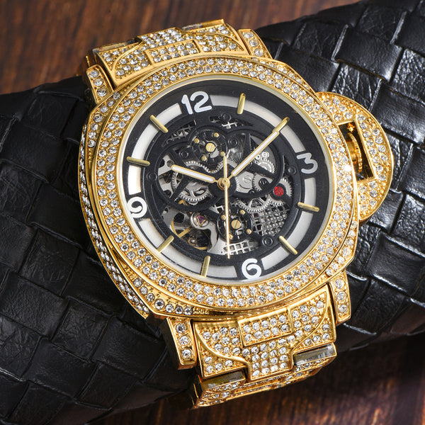 Reloj Mecánico Hombre Diamante Completo Fondo Hueco Luminoso