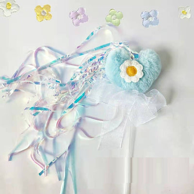 Plush heart cat wand toy with iridescent purple tassel and bow, alongside a blue heart variant. - Image 9