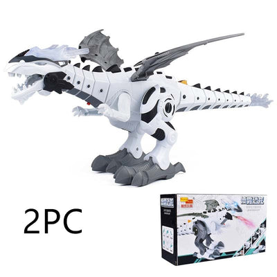 Green and grey intelligent robot dinosaur toy with wings, sharp teeth, and a long tail, packaged in a box. - Image 14