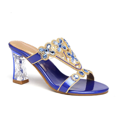 Sandalias de Tacón Bloqueado con Brillantes y Flores de Diamante - Image 21