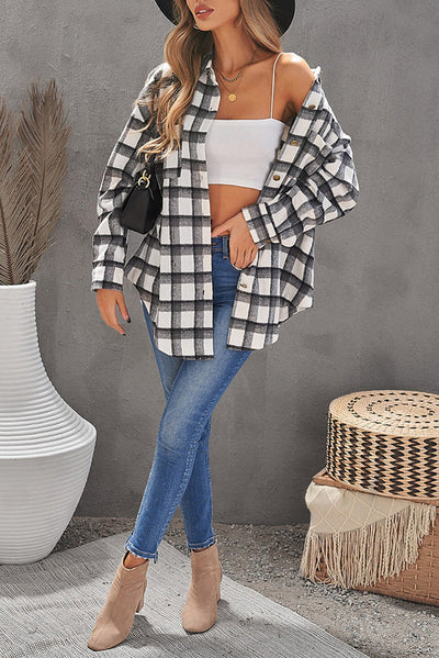 Camisa Abrigo de Lana a Cuadros para Mujer - Manga Larga Casual - Image 8