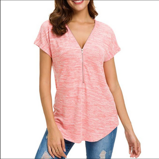 Blusa Suelta V-Escote Manga Corta con Detalles de Costura - Image 6