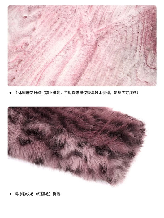 Suéter Cuello Alto Estampado Leopardo con Paneles de Pelaje Lujo para Hombre - Image 11