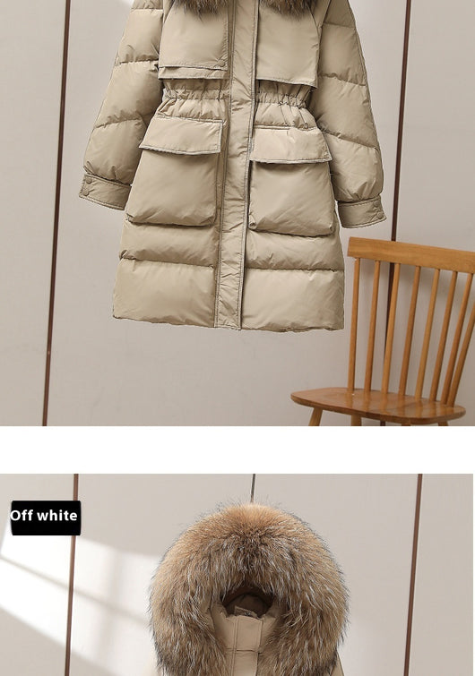 Abrigo de Pato Blanco con Cuello de Piel Acolchado Largo Invierno - Image 10
