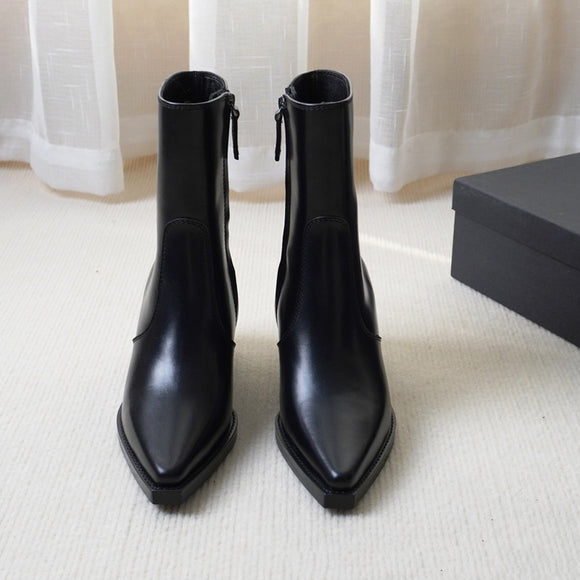 Botas Martin de Cuero Genuino con Tacón Grueso para Otoño e Invierno