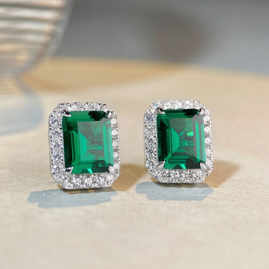 Aretes de Esmeralda 3 Quilates con Diamantes de Alto Carbono para Mujer