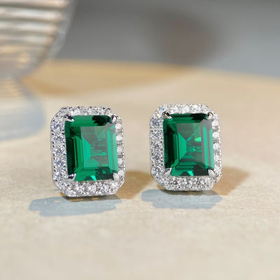 Aretes de Esmeralda 3 Quilates con Diamantes de Alto Carbono para Mujer