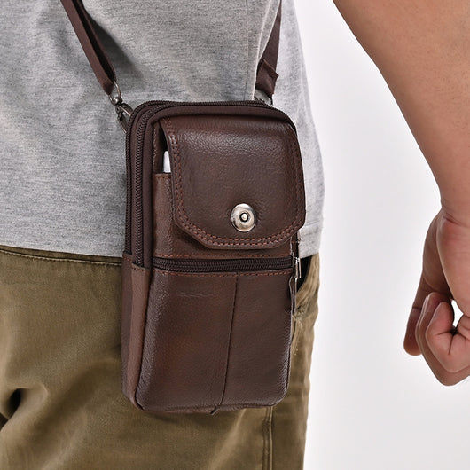 Bolsa de Cintura de Cuero Multifuncional para Hombre - Estilo Outdoor