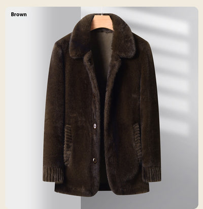 Abrigo de Invierno para Hombre con Cuello Solapa y Piel de Visón Dorado - Image 15