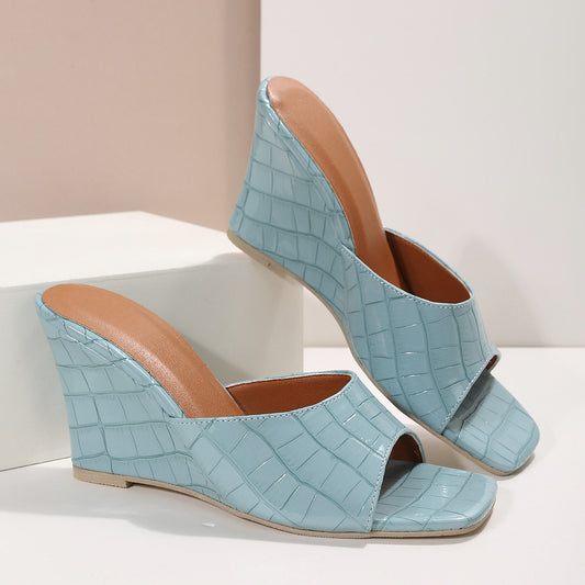 Sandalias Romanas de Cuña para Mujer con Tira Única y Textura Cuadros - Image 2