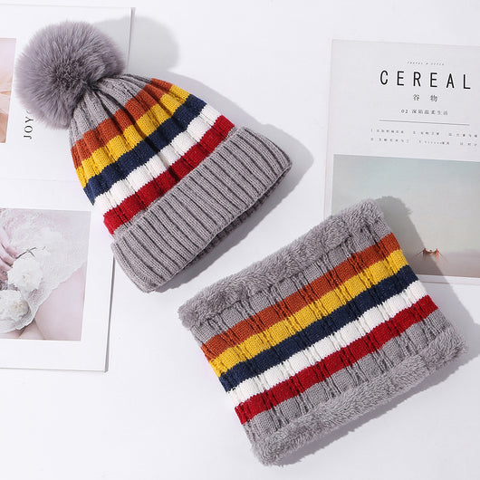 Gorro Tejido Grueso a Rayas con Combinación de Colores para Mujer - Image 10