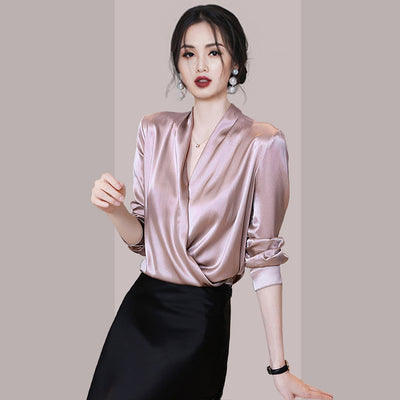 Blusa de Satén Escote V para Mujer - Prenda Premium de Alta Calidad