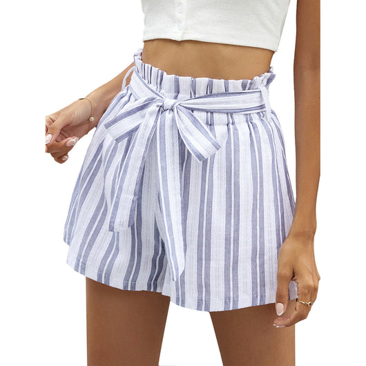 Pantalones Cortos de Tiro Alto con Cinturón y Rayas, Pierna Ancha - Image 9