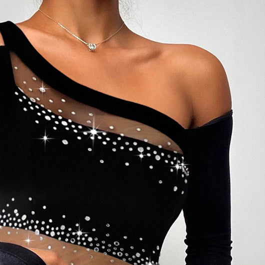Blusa Manga Larga con Malla Transparente y Costuras Decorativas - Image 3