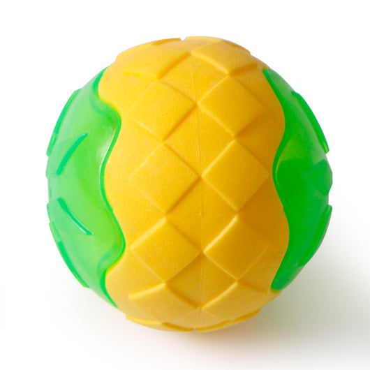 Yellow and green textured dog toy ball made from TPR, designed for chewing and interactive play. - Image 5