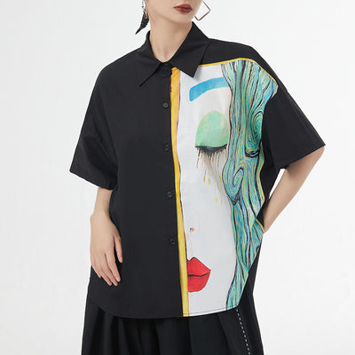 Blusa Estampada Suelta de Manga Corta para Verano