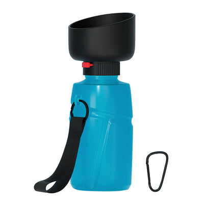 Pink and black foldable pet water bottle with integrated bowl, shown extended and collapsed, with a dog drinking. - Image 23