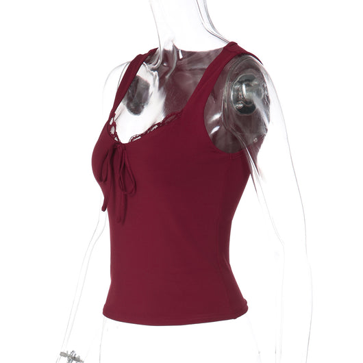 Blusa Camiseta Ajustada con Lazo y Encaje - Image 29