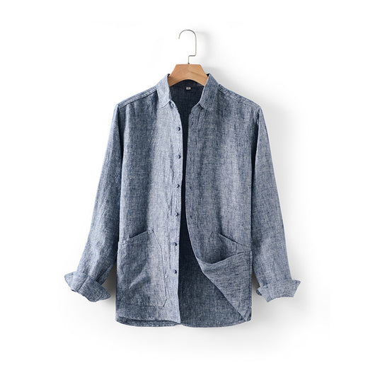 Camisa de Lino Suelta con Cuello Polo Manga Larga para Hombre - Image 7