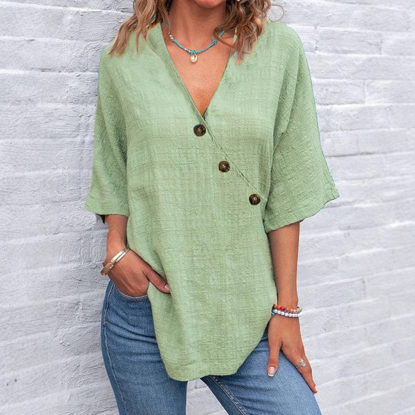 Blusa de Lino Puro con Botones - Colores Lisos