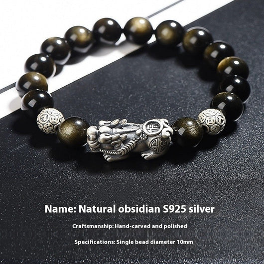 Pulsera de Obsidiana Natural Tropas Valientes Plata S999 para Hombre - Image 8