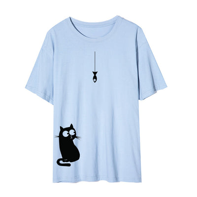 Camiseta Cuello Redondo con Gato Lateral - Diseño Europeo y Americano - Image 11